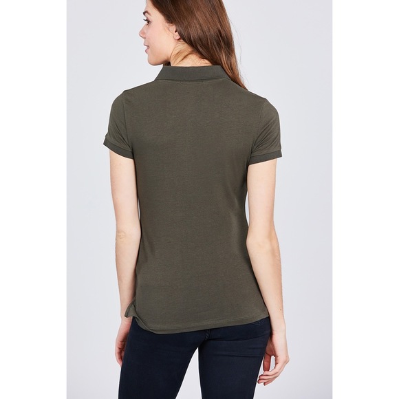 Classic Jersey Spandex Polo Top - Picture 3 of 6